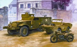 Academy 1/72 WWII Ground Vehicle Set 6 - M3 Half-track with Ford GPA and Motorcycle
