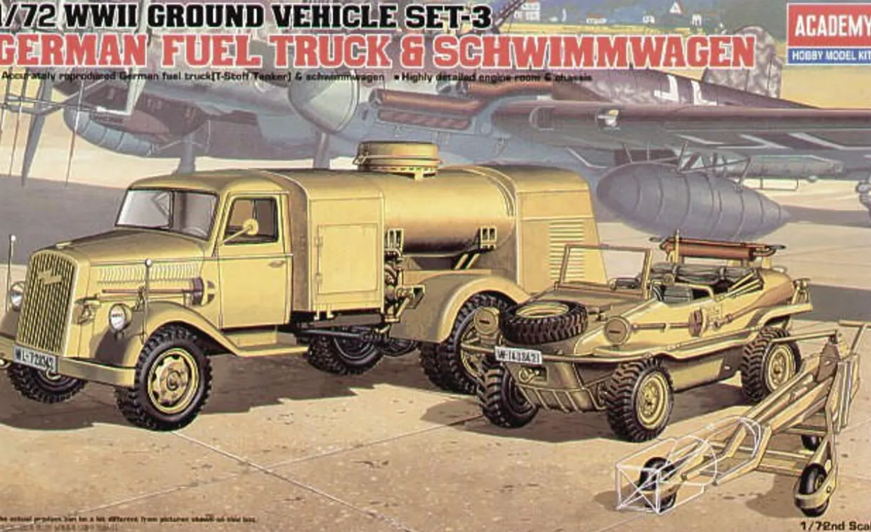 Academy 1/72 WWII Ground Vehicle Set 3 - German Fuel Truck and Schwimmwagen
