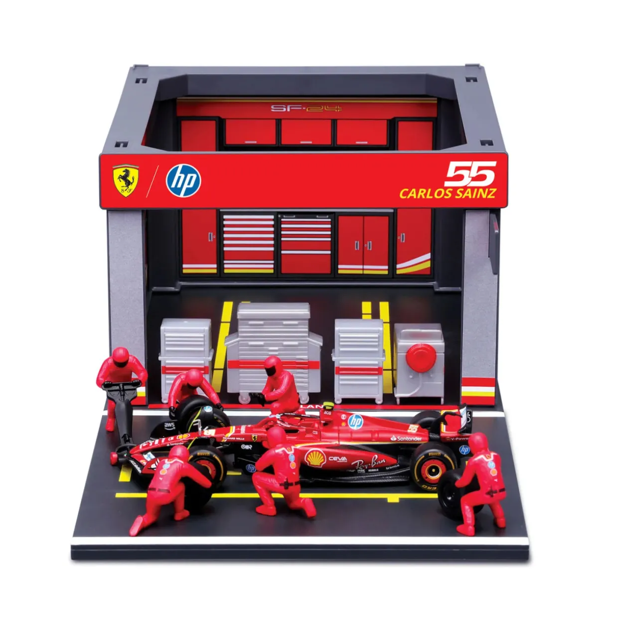 Burago 1/43 F1 Ferrari SF-24 Carlos Sainz Pit Pass Diorama