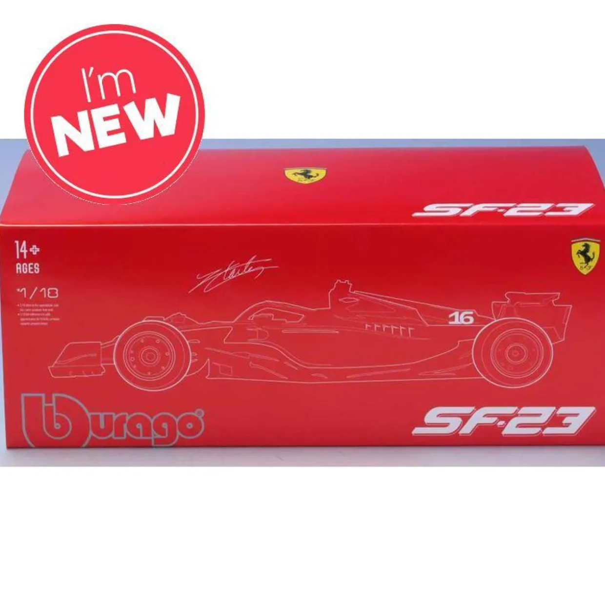 Burago 1/18 Ferrari SF-24, Leclerc with Helmet 2024 Formula 1, Deluxe Hard Case