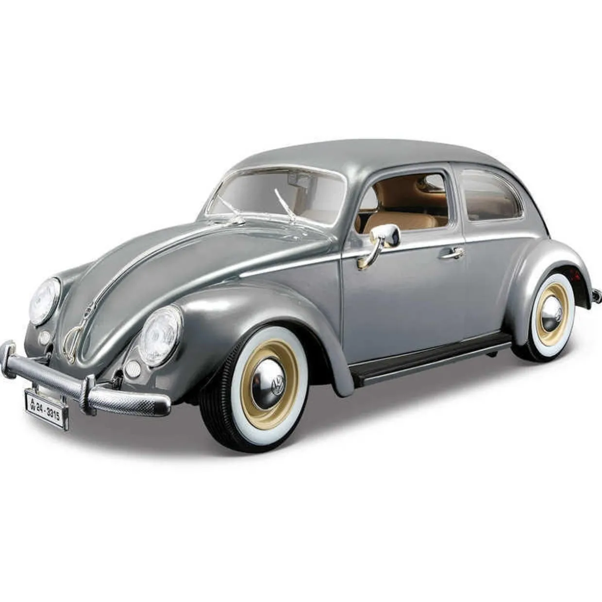 Burago 1/18 VW Kafer Beetle 1955 Grey Diecast Model