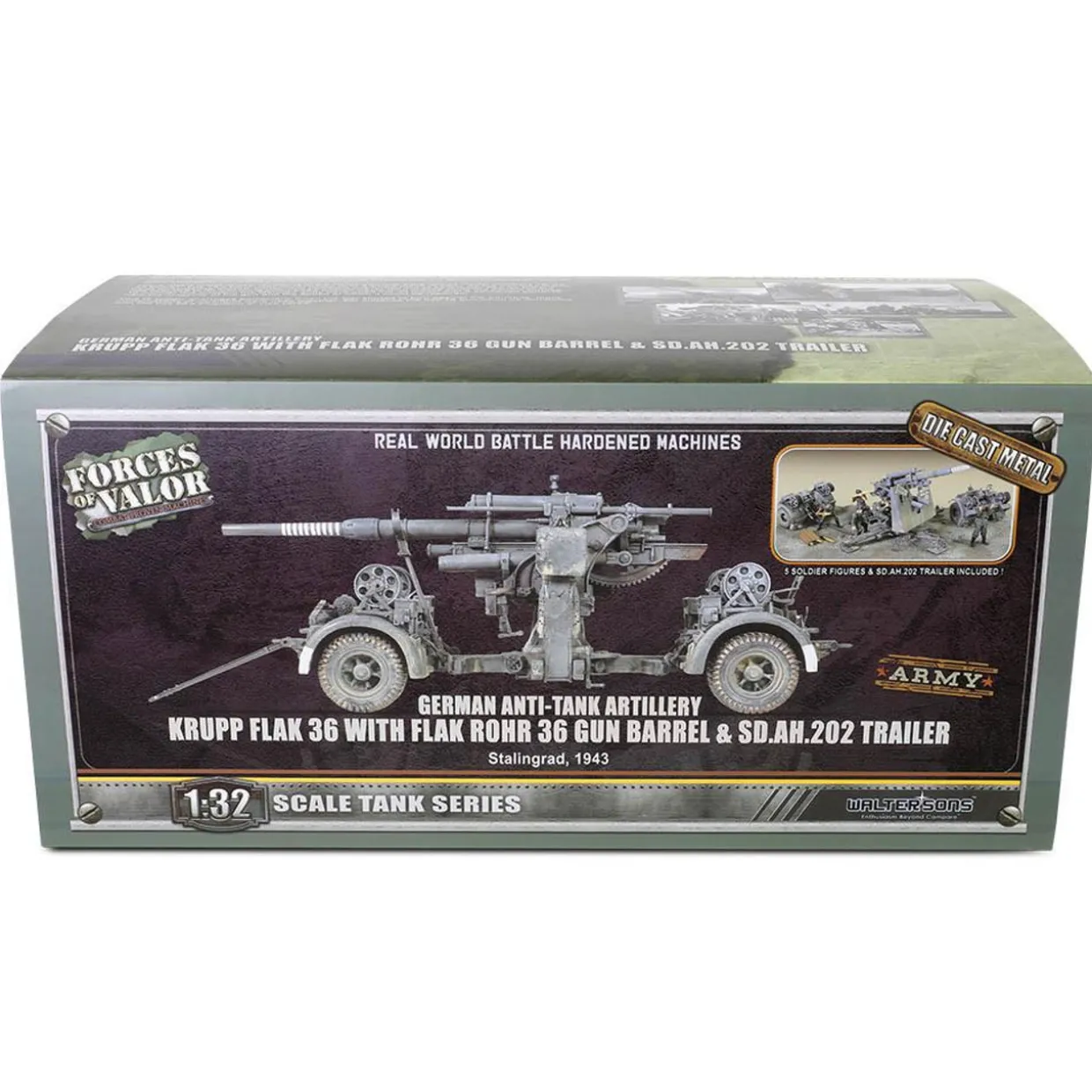 Forces Of Valor 1/32 German Krupp Flak 36 with Flak Rohr 36 gun barrel & sd. 202 tow vehicle Diecast Model