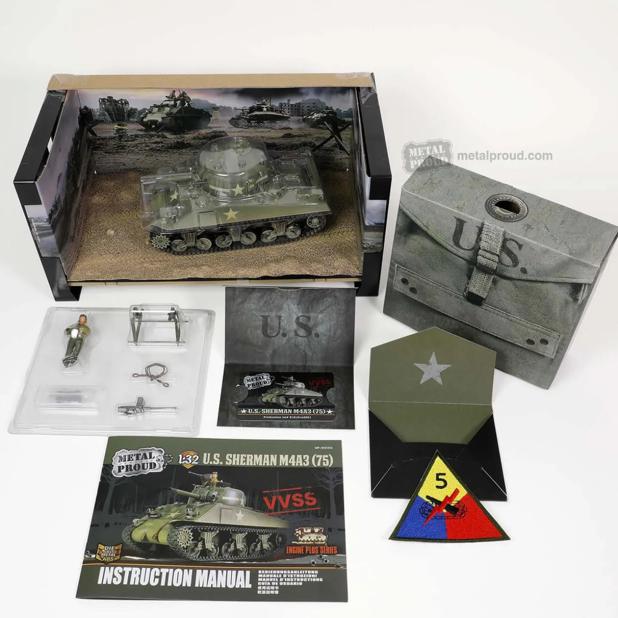 Forces Of Valor 1/32 U.S. Medium Tank Sherman M4A3 (75), VVSS Suspension & 57° Glacis Direct Vision Diecast Model