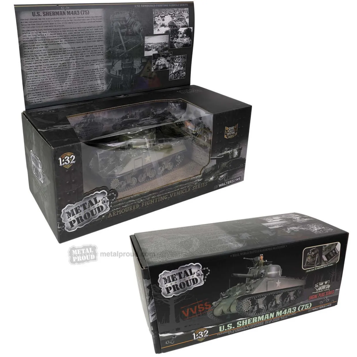 Forces Of Valor 1/32 U.S. Medium Tank Sherman M4A3 (75), VVSS Suspension & 57° Glacis Direct Vision Diecast Model