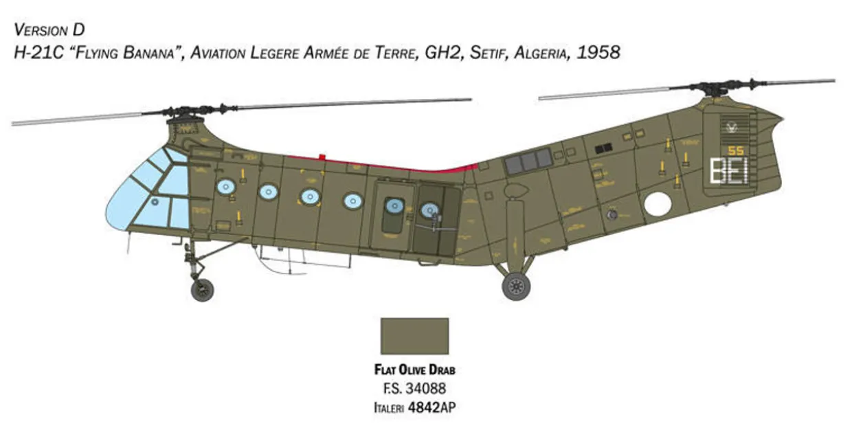 Italeri 1/48 Piasecki H-21C Flying Banana GunShip Model Kit
