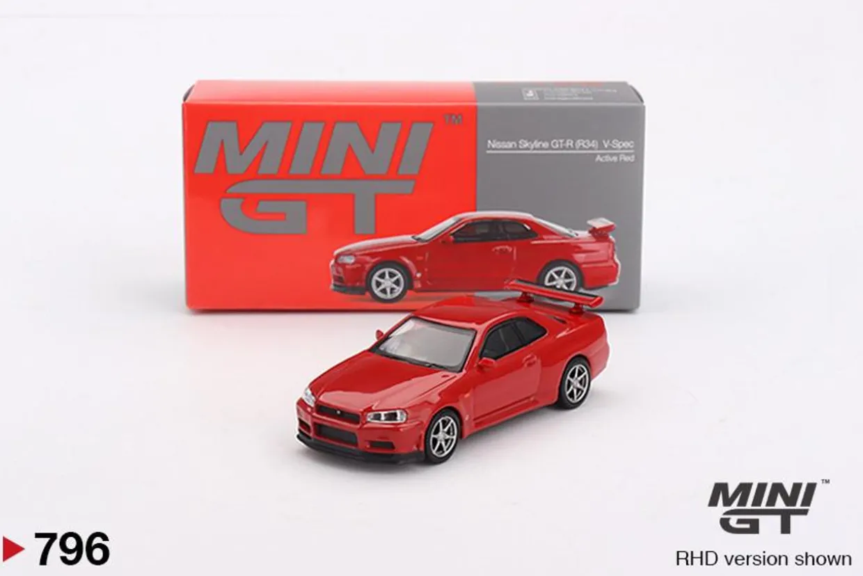 Mini GT 1/64 Nissan Skyline GT-R (R34) V-Spec Active Red (RHD)