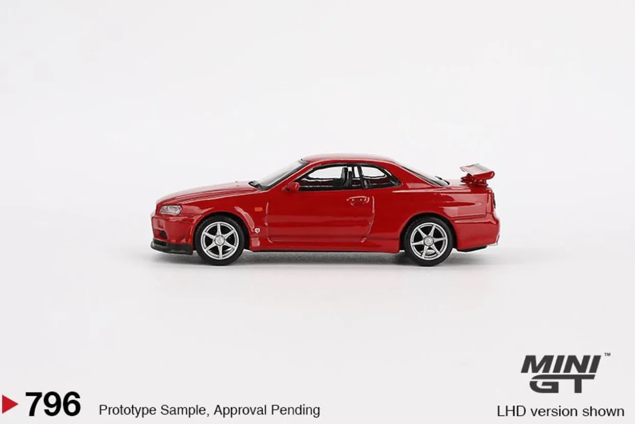 Mini GT 1/64 Nissan Skyline GT-R (R34) V-Spec Active Red (RHD)