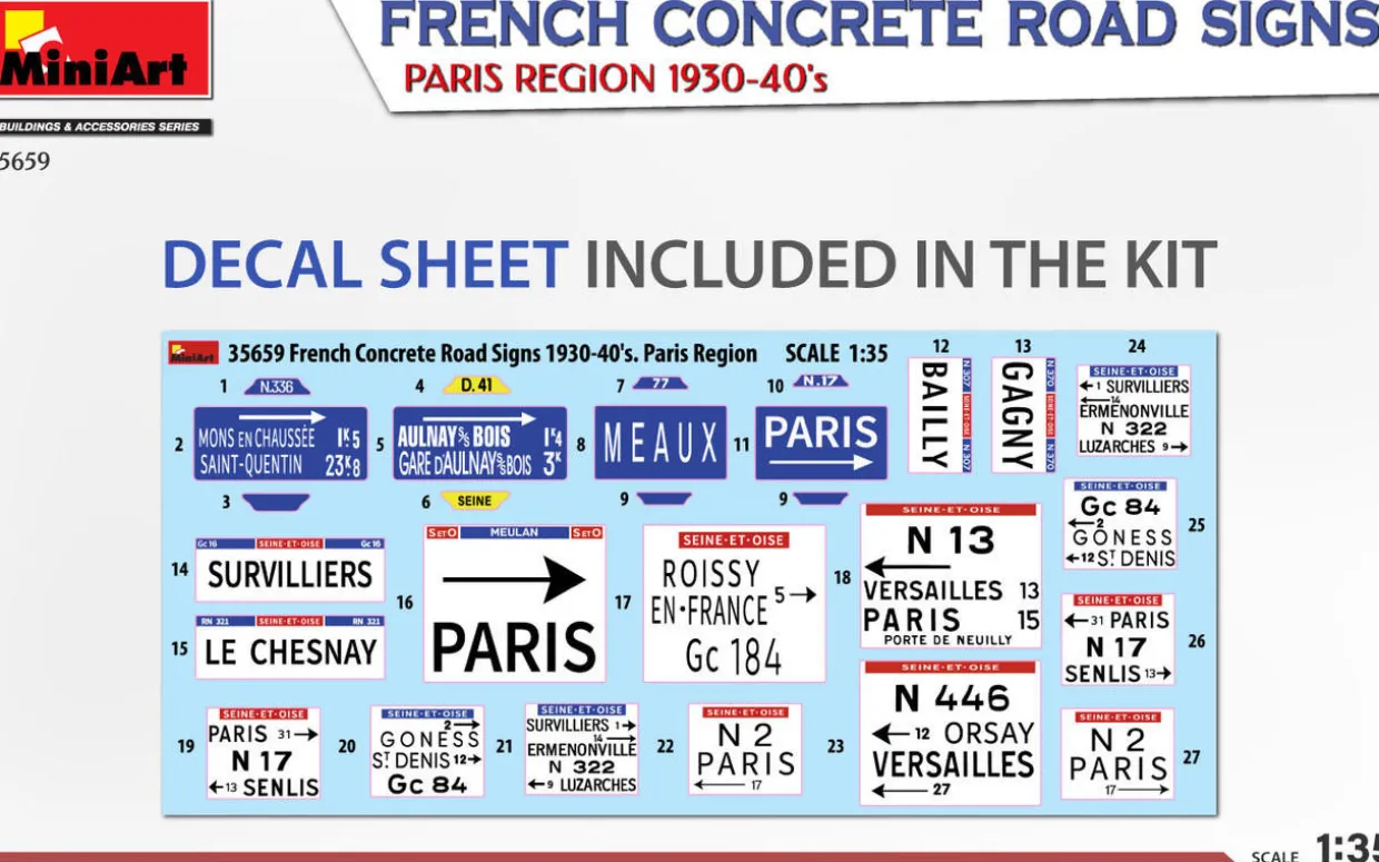 MiniArt 1/35 French Concrete Road Signs Paris 1930-40 Model Kit