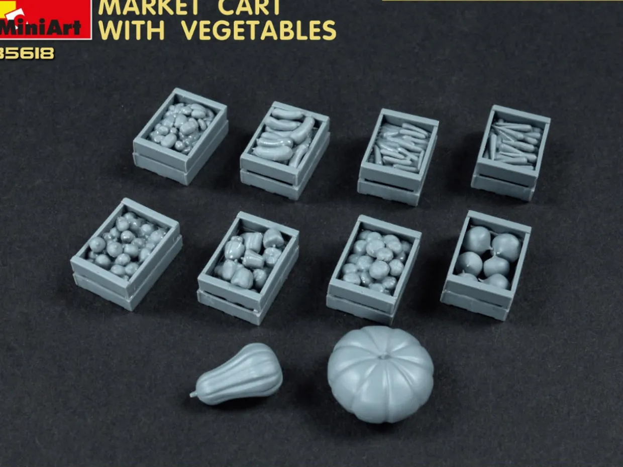 MiniArt 1/35 Market Cart with Vegetables & Wooden Crates Model Kit