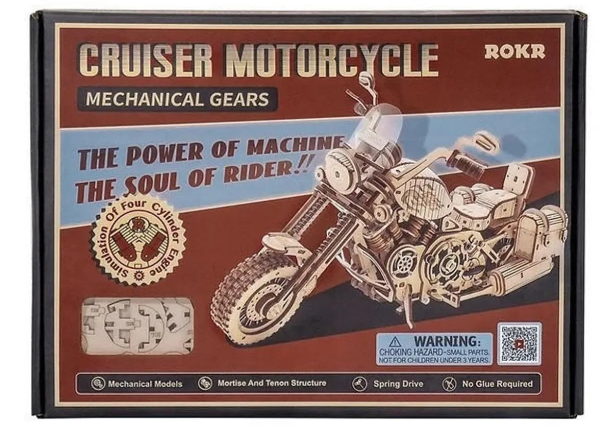 Rokr Cruiser Motorcycle 3D Wooden Puzzle Model Kit