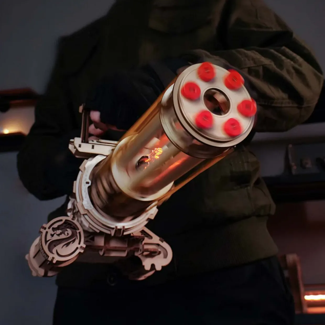 Rokr Rotating-Barrel Toy Minigun Mechanical 3D Wooden Kit
