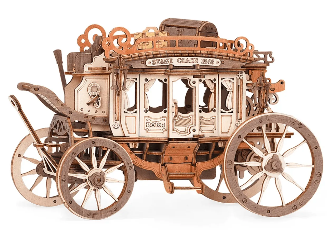 Rokr Stagecoach Mechanical Music Box 3D Wooden Model Kit