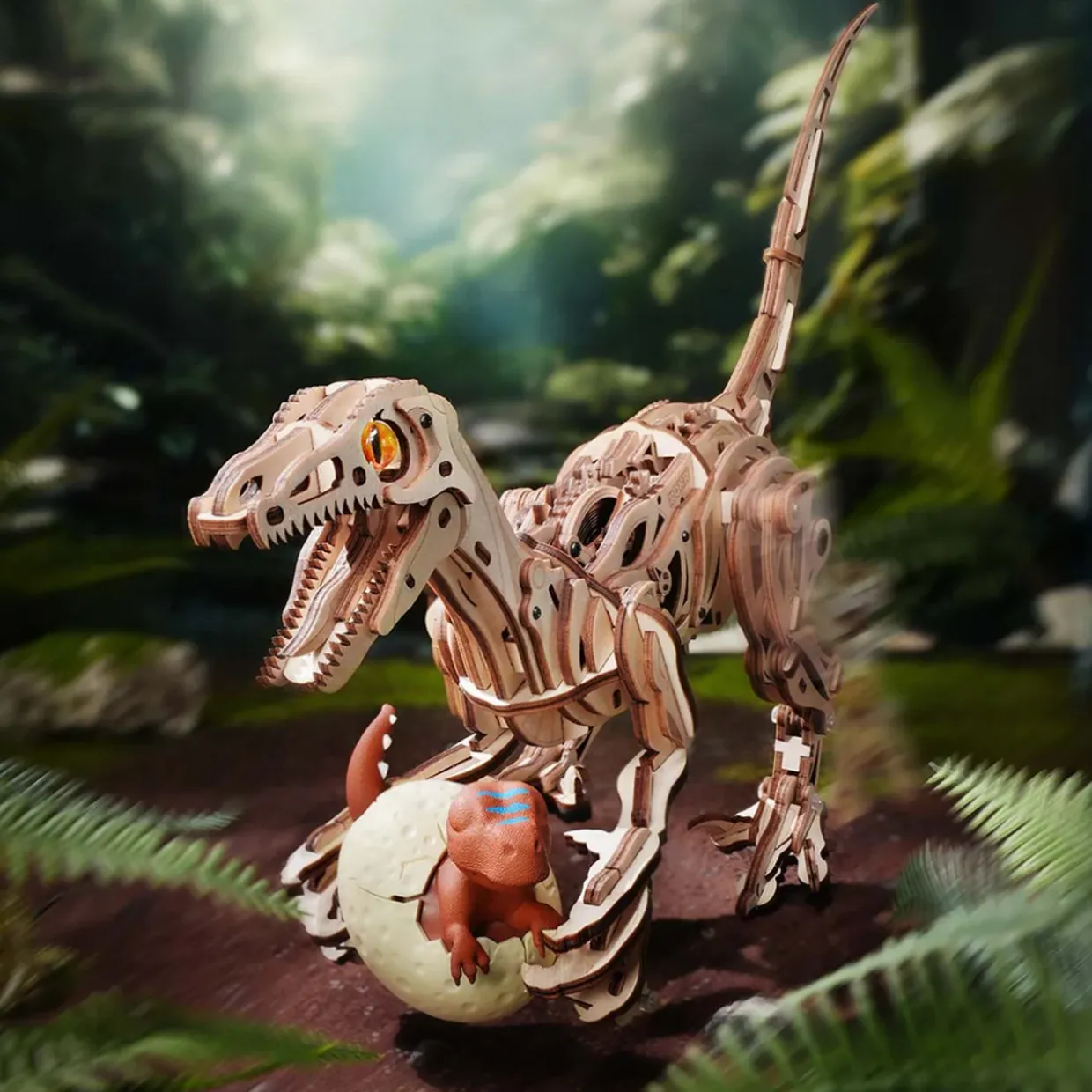 Rokr Velociraptor Mechanical 3D Wooden Kit