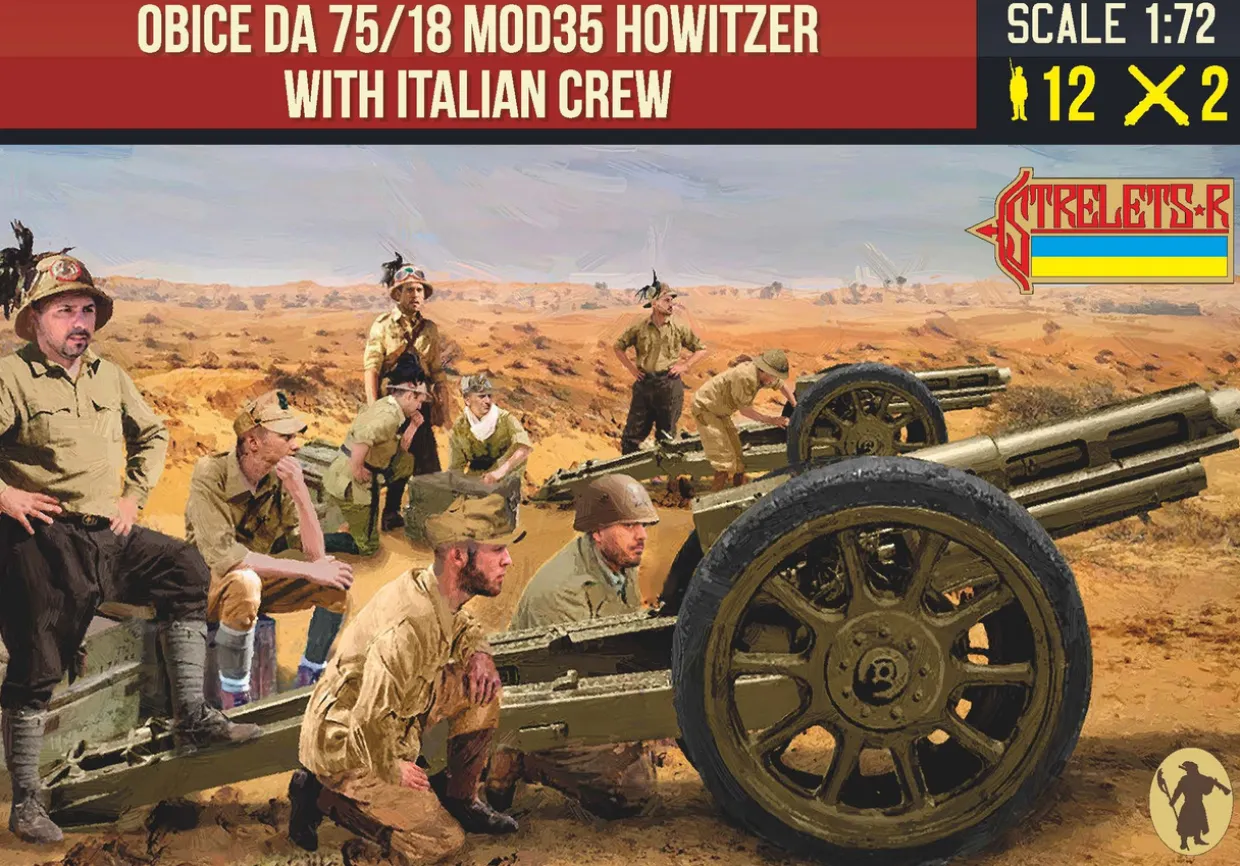 Strelets 1/72 WWII Italian Obice da 75/18 Model 35 Howitzer with Crew