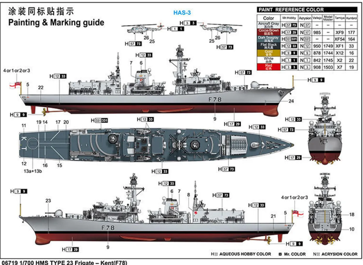 Trumpeter 1/700 HMS Kent F78 Type 23 Frigate
