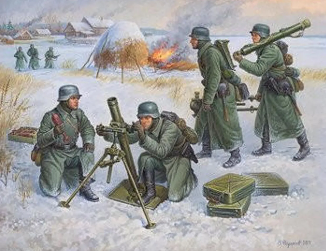 Zvezda 1/72 WWII German 80mm Mortar with Crew Winter Uniform